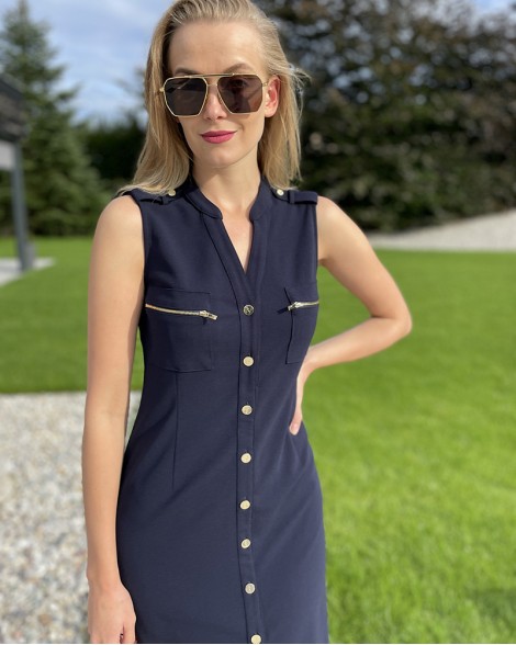 Šaty dámské DKNY modré se zlatými kovy